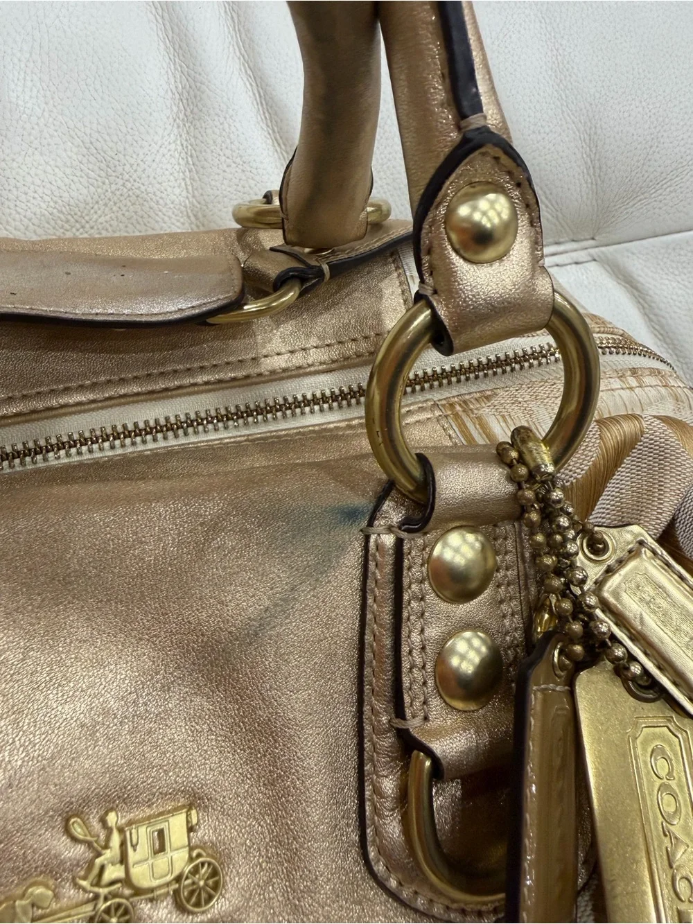 Coach Vintage Y2K Ashley Madison Metallic Gold Tan Satchel Purse Bag